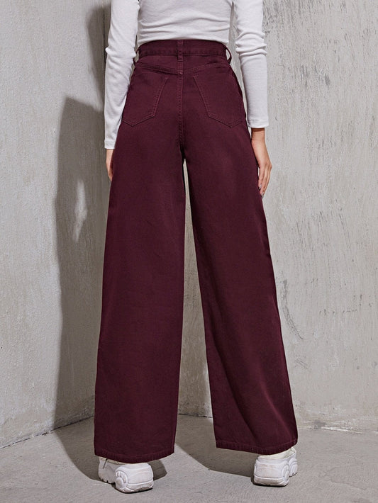 High-Rise Wide Leg Jeans temp2021842691 XS / Red