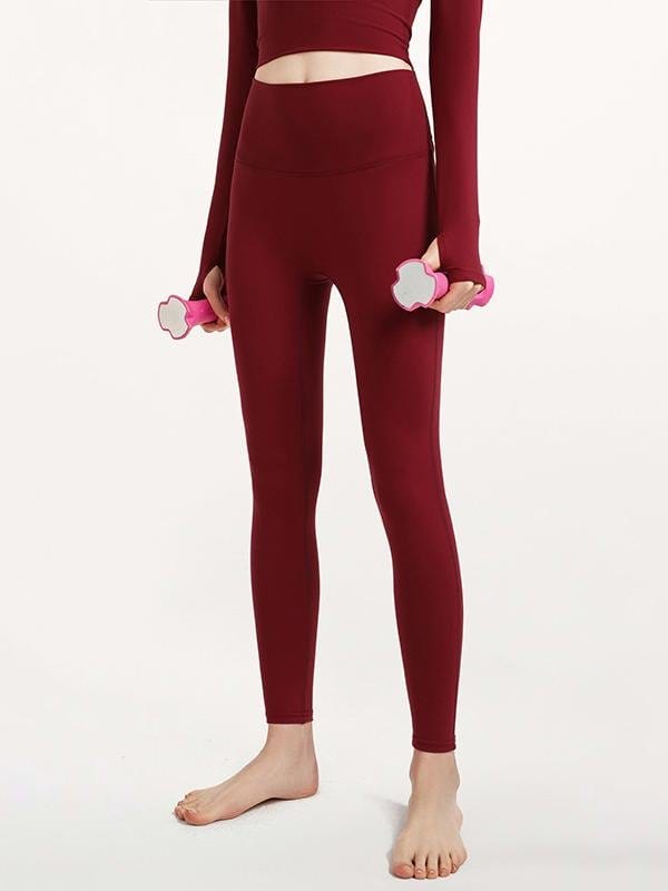 High Waist Breathable Fitness Leggings With Wide Waistband LEG210402290WIREDS Wine Red / S