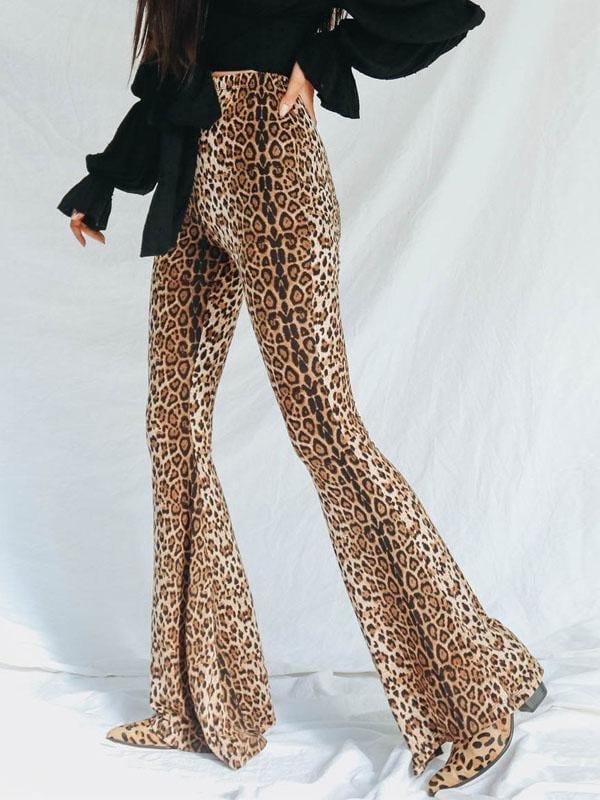 High Waist Casual Leopard Print Flared Pants PAN2107081118BROS Brown / S