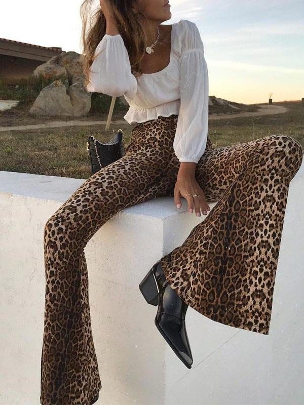 High Waist Casual Leopard Print Flared Pants - Pants - INS | Online Fashion Free Shipping Clothing, Dresses, Tops, Shoes - 08/07/2021 - 20-30 - Bottoms