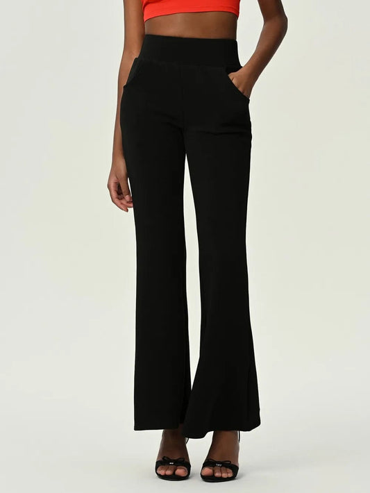 High Waist Flare Leg Pants with Pockets MS231013003065FS Black / S