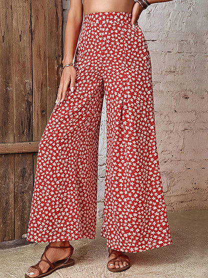 High Waist Floral Loose Flared Wide Leg Pants