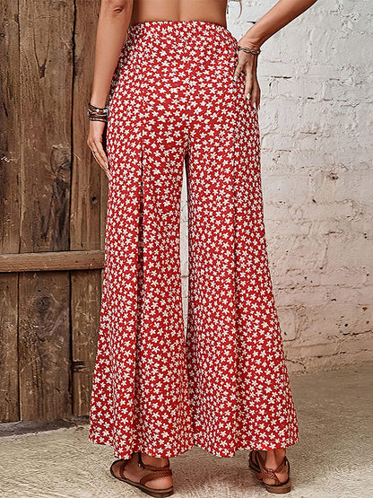 High Waist Floral Loose Flared Wide Leg Pants