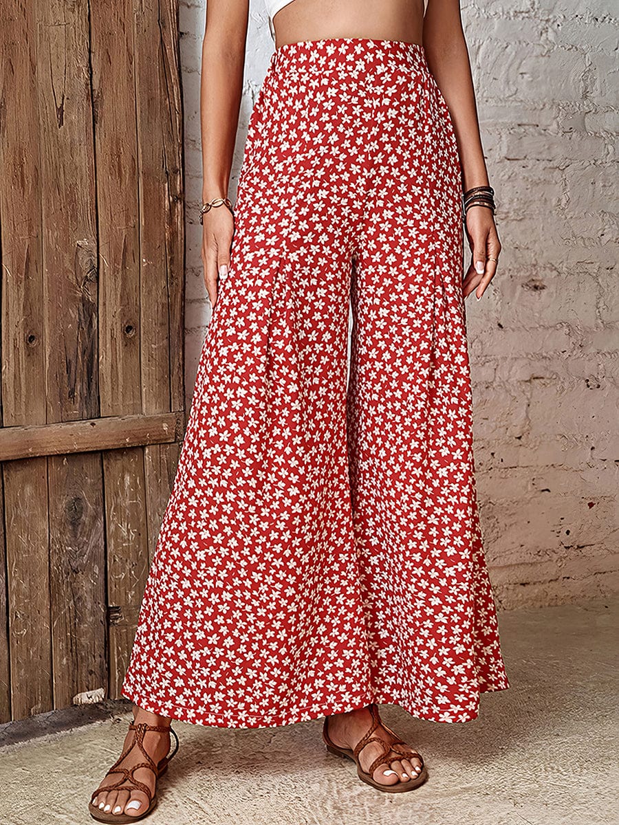 High Waist Floral Loose Flared Wide Leg Pants