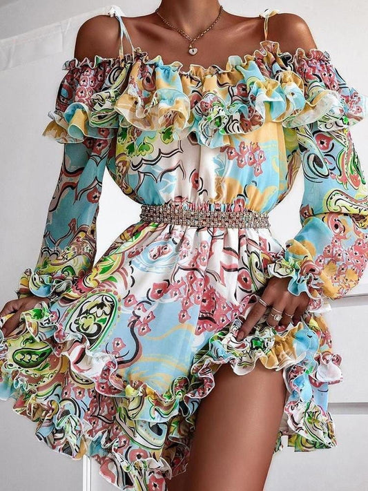 High Waist Floral Print Suspender Skirt DRE2107011465MULS Multicolor / S