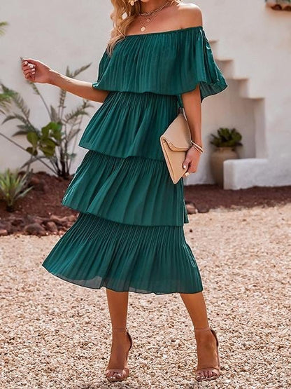 High-waist One-shoulder Solid Cake Skirt for Women DRE2106180681GRES Green / S