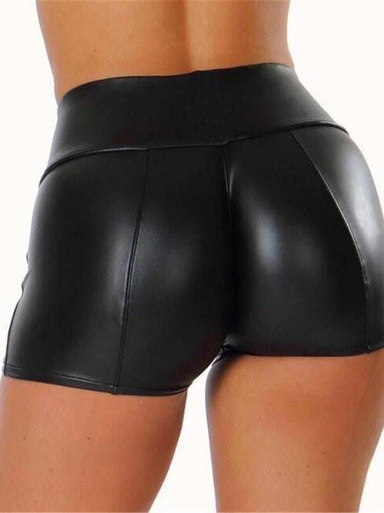 High Waist Plain Skinny PU Shorts