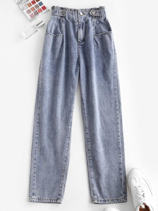 High Waist Pockets Tapered Jeans DEN210304091BLUL Blue / L