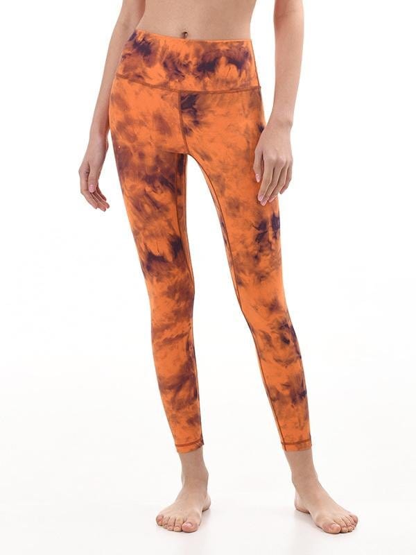 High Waist Printed Yoga Pants Workout Leggings for Women with Hidden Pockets LEG210318283ORAXS Orange / XS