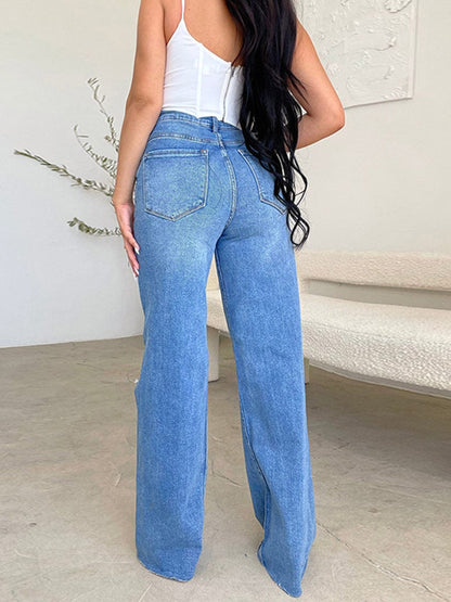 High Waist Ripped Raw Edge Comfort Loose Pants