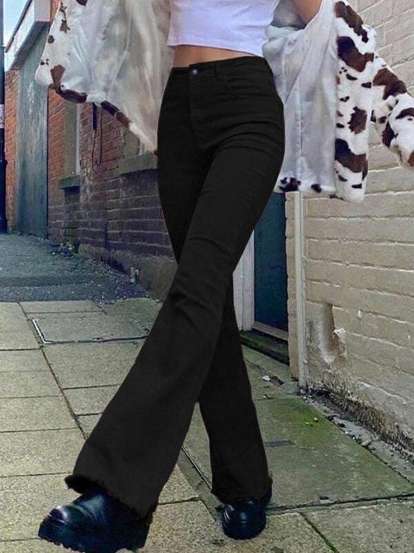 High Waist Slim Street Style Retro Flared Casual Pants PAN210517095BLAS Black / S