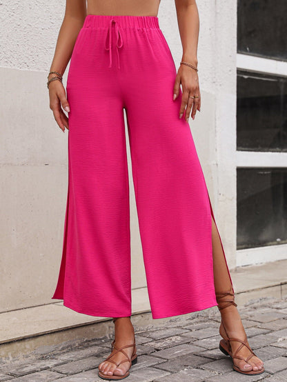 High Waist Slit Wide Leg Pants MS231013007707FS Hot Pink / S