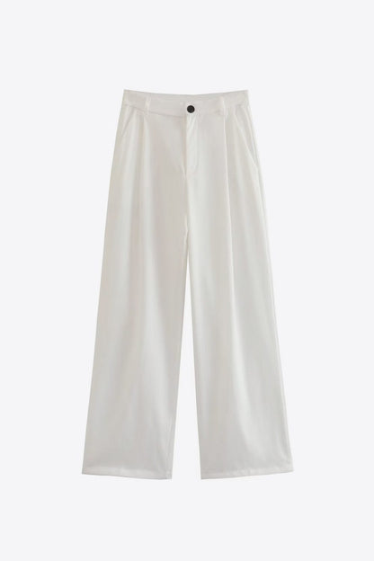 High Waist Straight Leg Pants MS231013010955FS White / S