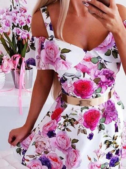 High Waist V-neck Strapless Off-shoulder Dress