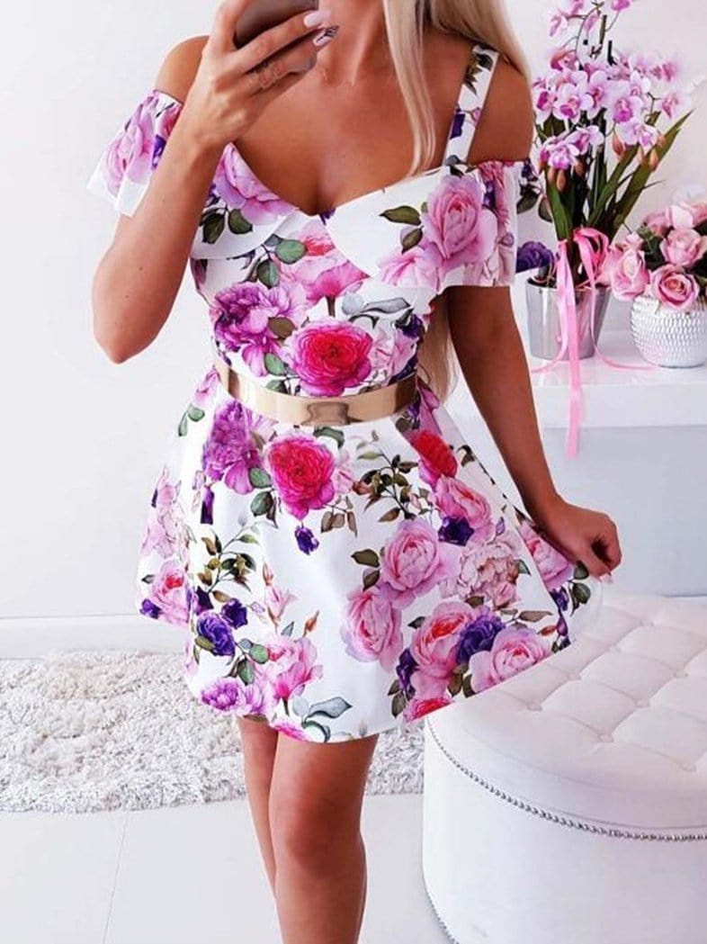 High Waist V-neck Strapless Off-shoulder Dress