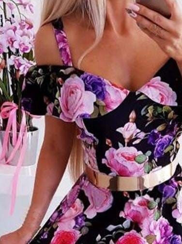 High Waist V-neck Strapless Off-shoulder Dress