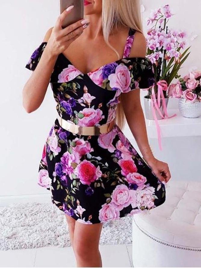 High Waist V-neck Strapless Off-shoulder Dress