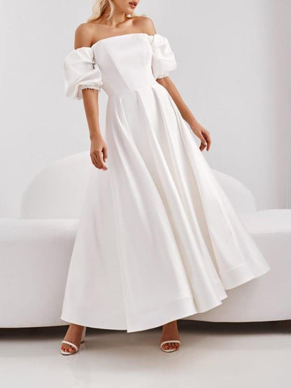 High Waist White One-shoulder Big Swing Dress DRE2107061670WHIS White / S