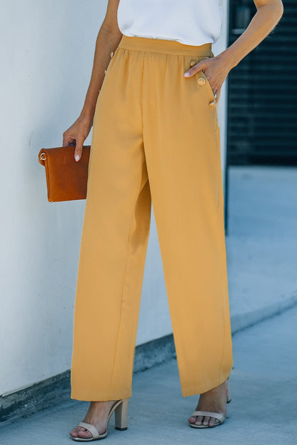 High Waist Wide Leg Pants with Pockets MS231013012452FS Yellow / S