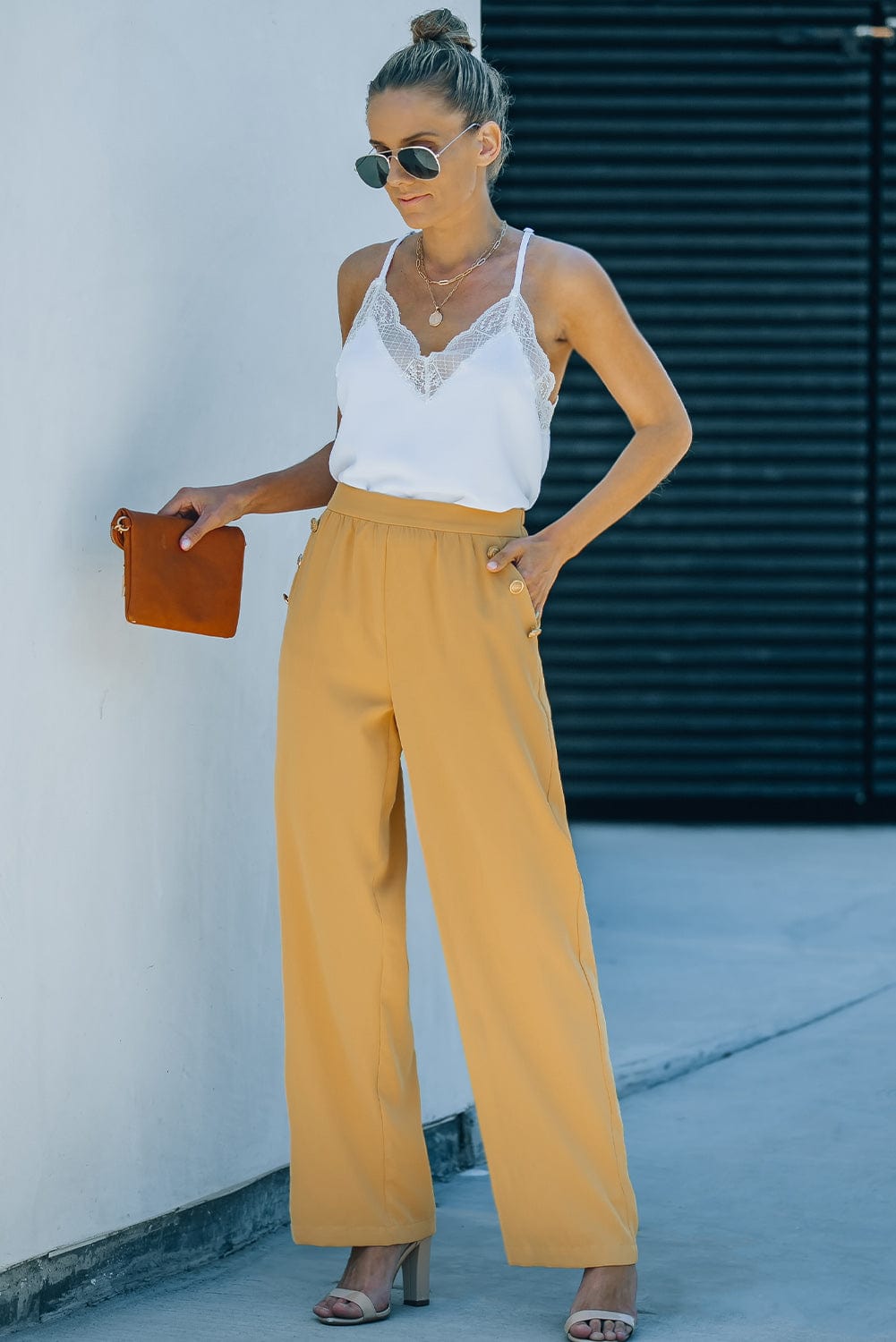 High Waist Wide Leg Pants with Pockets