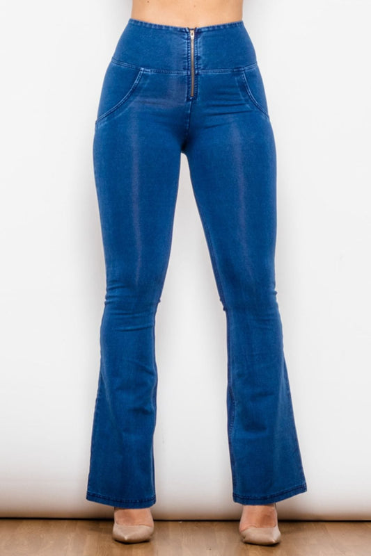 High Waist Zip Detail  Flare Long Jeans MS231013020564FXS Navy / XS
