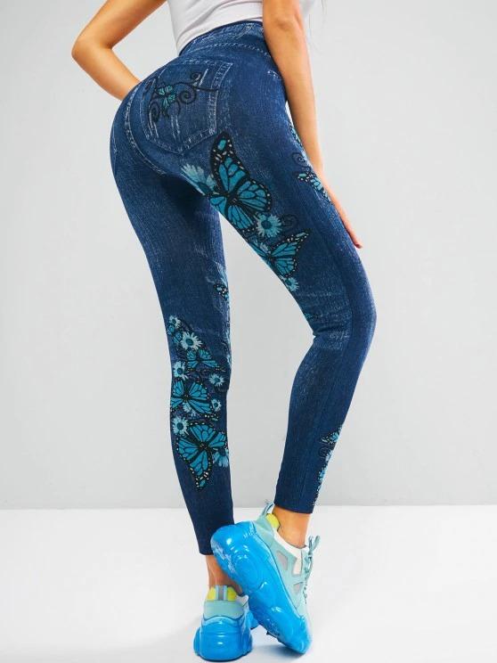 High Waisted 3D Print Butterfly Jeggings for Women ACT210226266BLU Blue / One Size