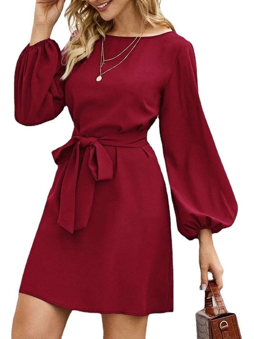 High Waisted Midi Dress Design Womens DRE210129023XSBrred XS / Brick red