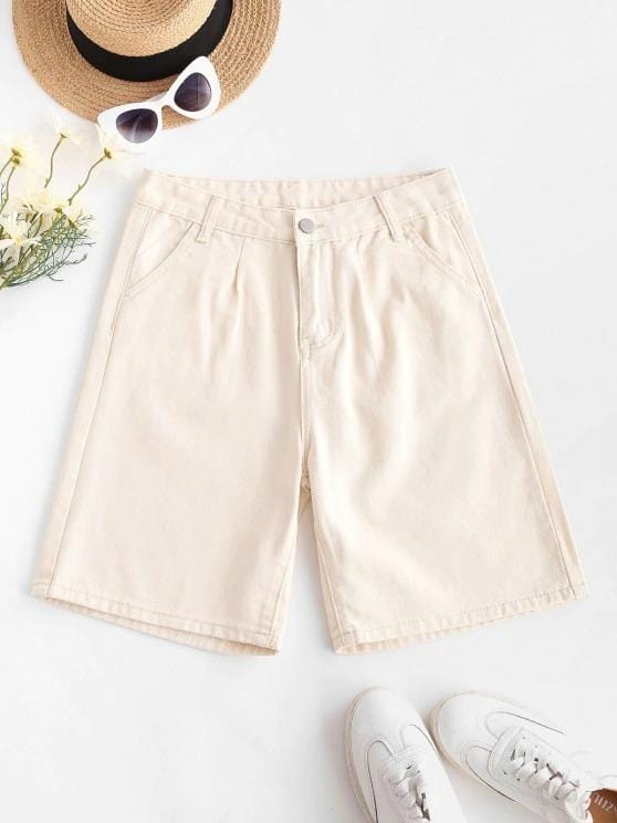 High Waisted Pocket Denim Bermuda Shorts for Women