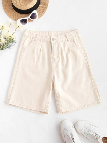 High Waisted Pocket Denim Bermuda Shorts for Women