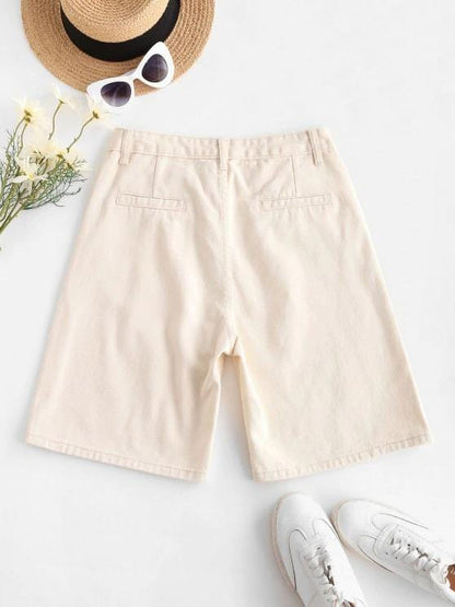 High Waisted Pocket Denim Bermuda Shorts for Women