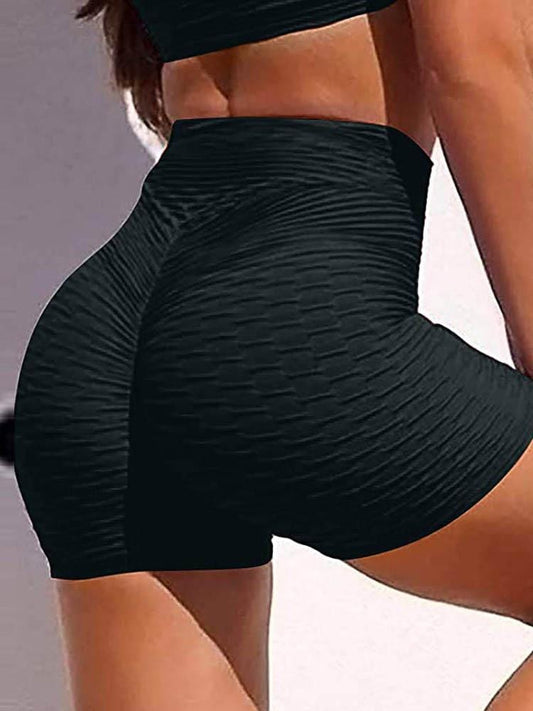 High Waisted Yoga Leggings Running Sports Fitness Gym Bubble Textured Butt Lifting Shorts SHO210504039S Black / S