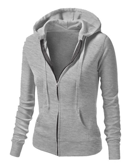 Women's Casual Jacket Hoodie Jacket Warm Pocket Zipper Hoodie Casual Solid Color Regular Fit Outerwear Long Sleeve Fall Spring Black Blue Pink Daily Going out M L XL