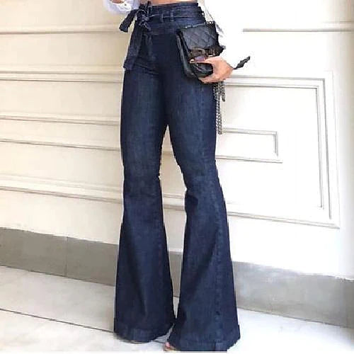 Women‘s Flare Jeans Bootcut Full Length Denim Faux Denim Micro-elastic Mid Waist Fashion Work Casual Black Blue S M