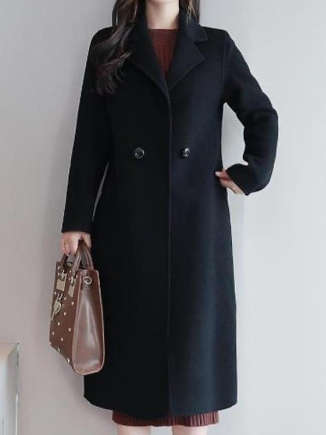 Women's Overcoat Long Coat Duble Breasted Lapel Winter Coat Warm Windproof Trench Coat Slim Fit Elegant Casual Jacket Long Sleeve Outerwear