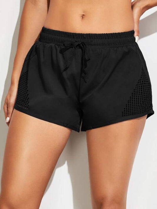 Hollow Out Drawstring Waist Sports Shorts ACT210224134BLAS S / Black