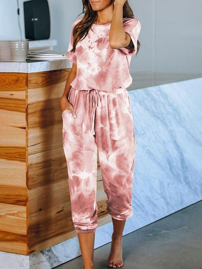 Homewear Short-sleeved Tie-dye Printed Pajamas