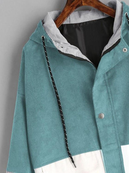 Hooded Color Block Corduroy Jacket