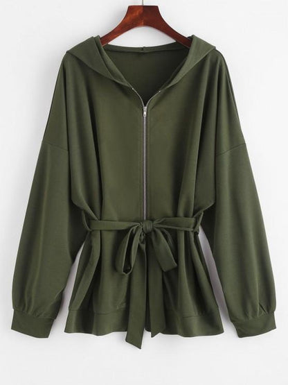 Hooded Drop Shoulder Belted Coat for Women