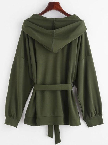 Hooded Drop Shoulder Belted Coat for Women