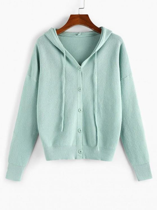 Hooded Drop Shoulder Single Breasted Cardigan CAR210303166GRES Green / S