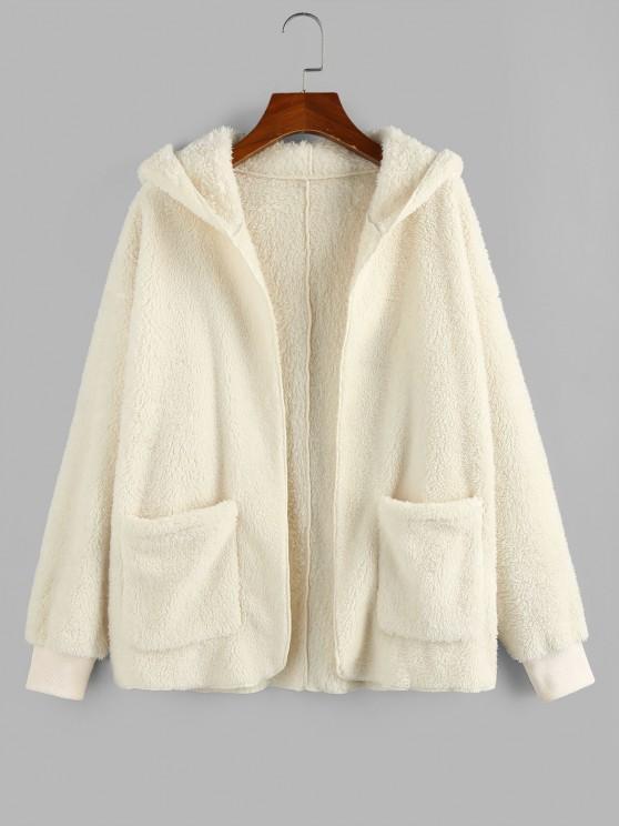 Hooded Faux Fur Open Front Pocket Coat temp2021229331 Beige / S