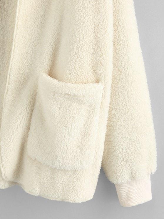 Hooded Faux Fur Open Front Pocket Coat
