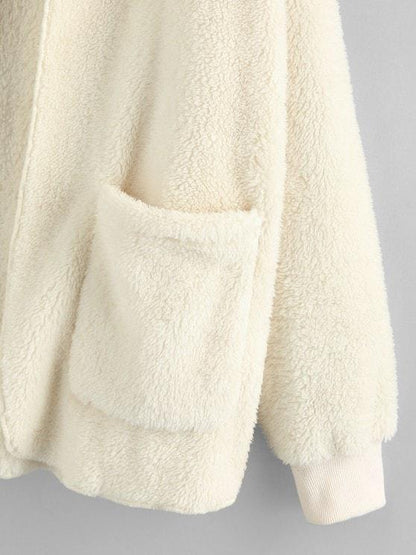 Hooded Faux Fur Open Front Pocket Coat