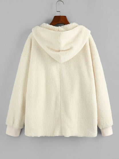 Hooded Faux Fur Open Front Pocket Coat