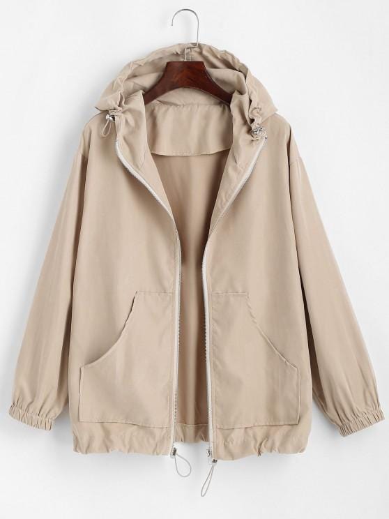 Hooded Front Pocket Drawstring Jacket for Women