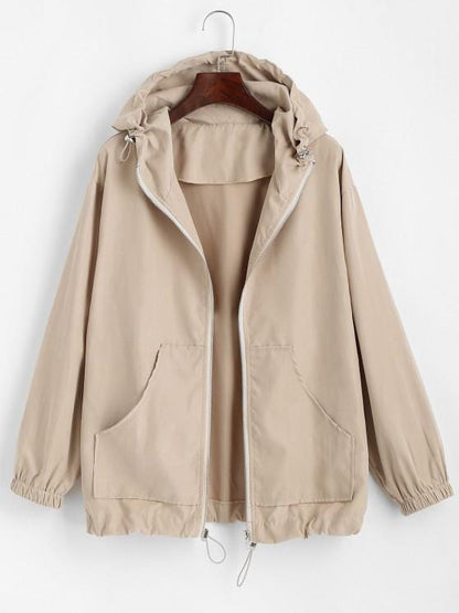 Hooded Front Pocket Drawstring Jacket for Women