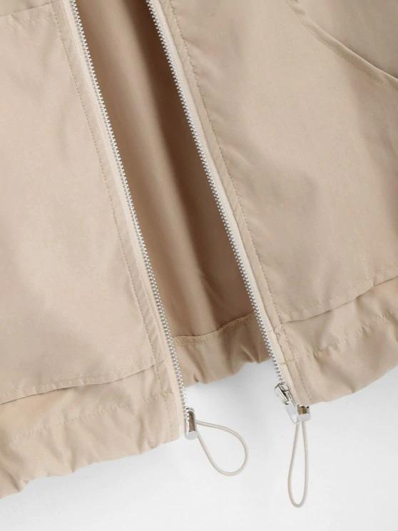 Hooded Front Pocket Drawstring Jacket for Women