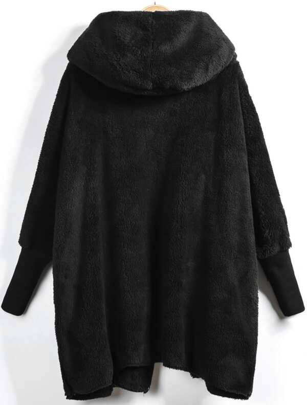 Hooded Open Front Fluffy Teddy Coat temp2021802120 One Size / Black