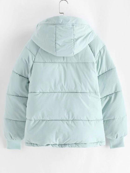 Hooded Raglan Sleeve Pocket Zip Puffer Coat