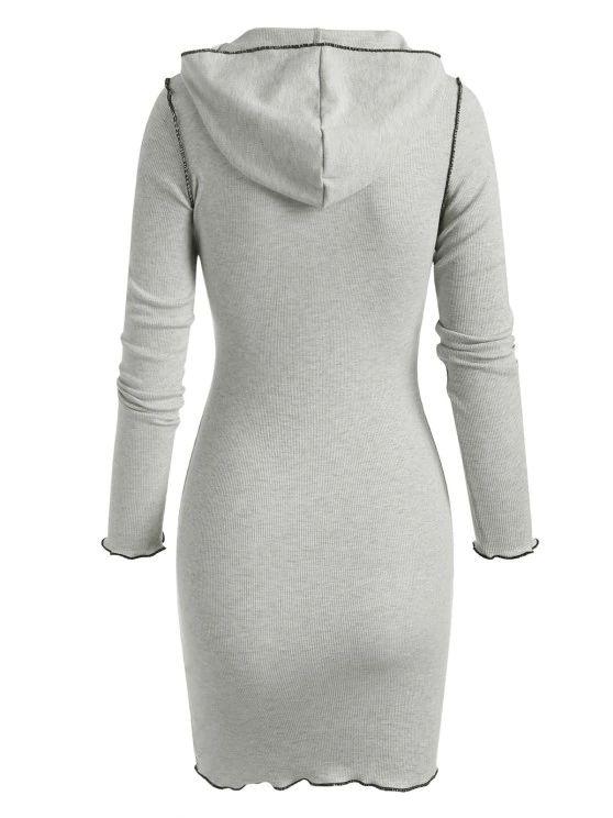 Hooded Rib-knit Slinky Topstitching Bodycon Dress for Women